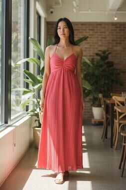 A New Day Pleated Maxi Dress Color: Coral Size: M